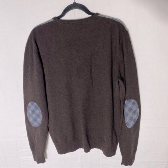 Burlington Brown Blue Tan Extra Fine Lambswool V Neck Pullover Light Sweater XL - Picture 2 of 12